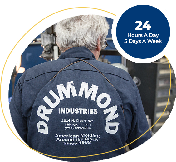 Image of a Drummond employee and the text "24 hours a day, 5 days a week"