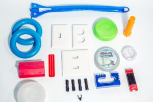 Array of products manufactured using plastic injection molding